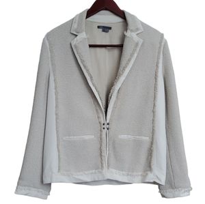 Vince Fringed Hook Front Tweed Blazer Cream Large